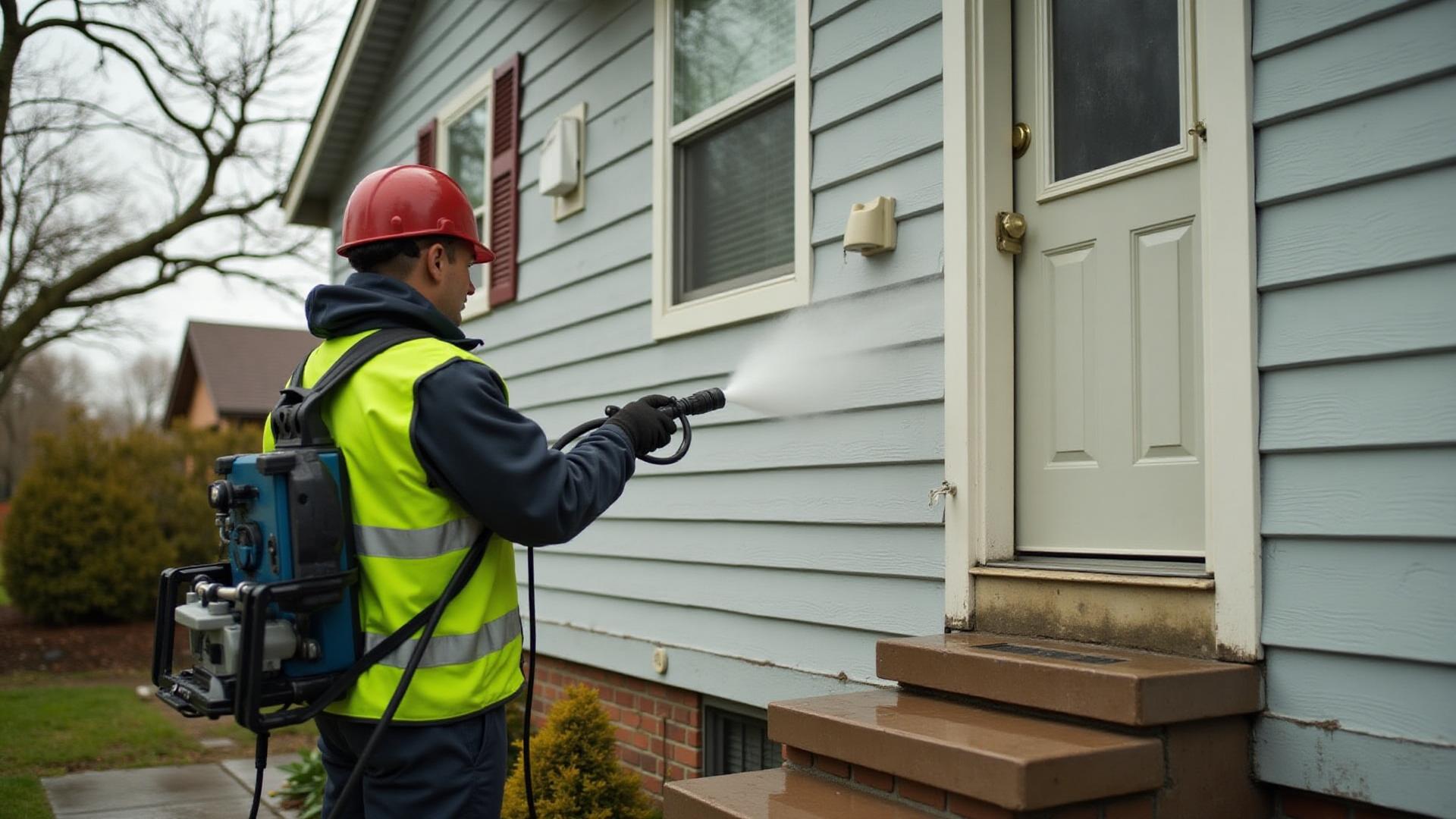 Professional pressure washer restoring a Sacramento home exterior after November rainfall