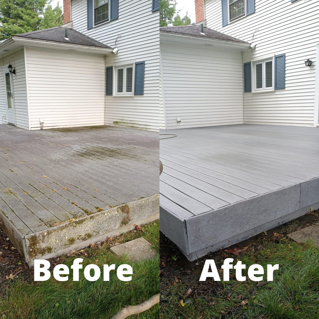 Before and after deck cleaning and restoration